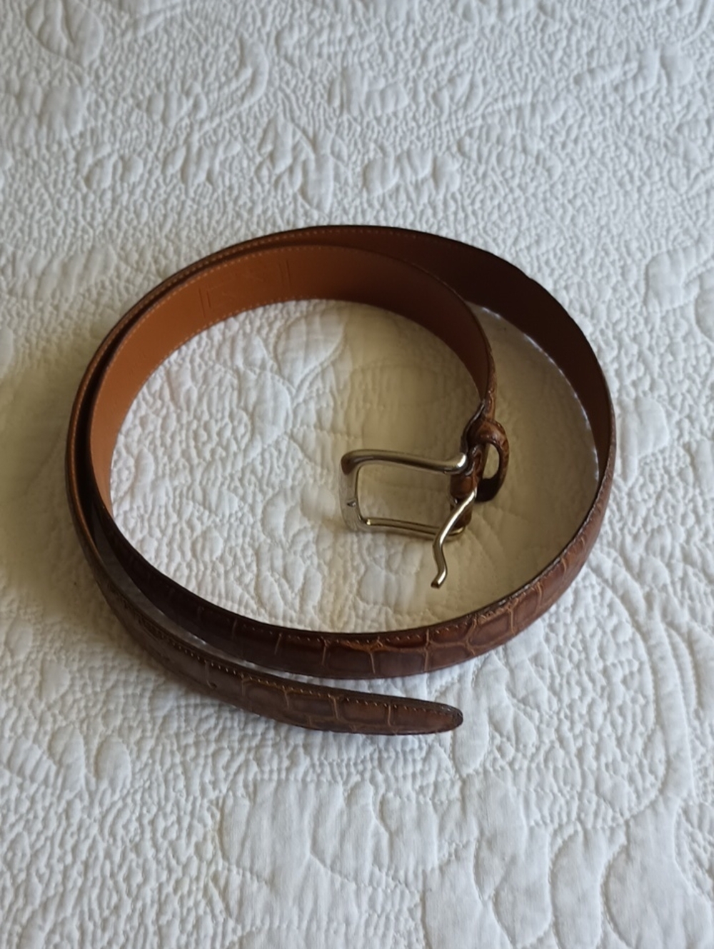 Joseph Abbound Brown Croc-Embossed Leather Silver Tone Men's Belt Sz 38
